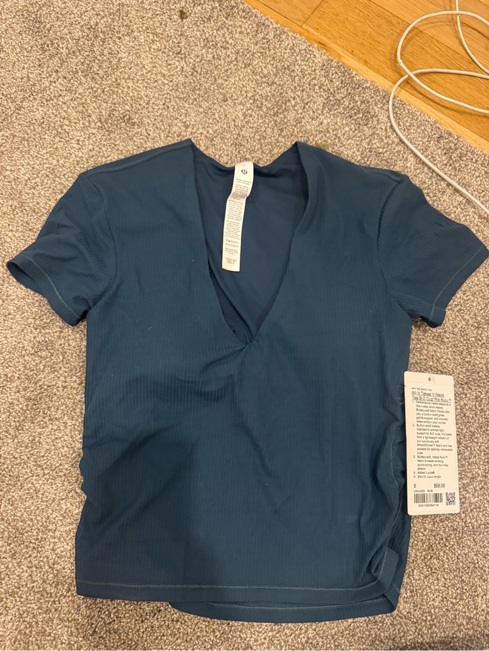 Lululemon Women's Teal Ribbed V-Neck Short Sleeve Tee